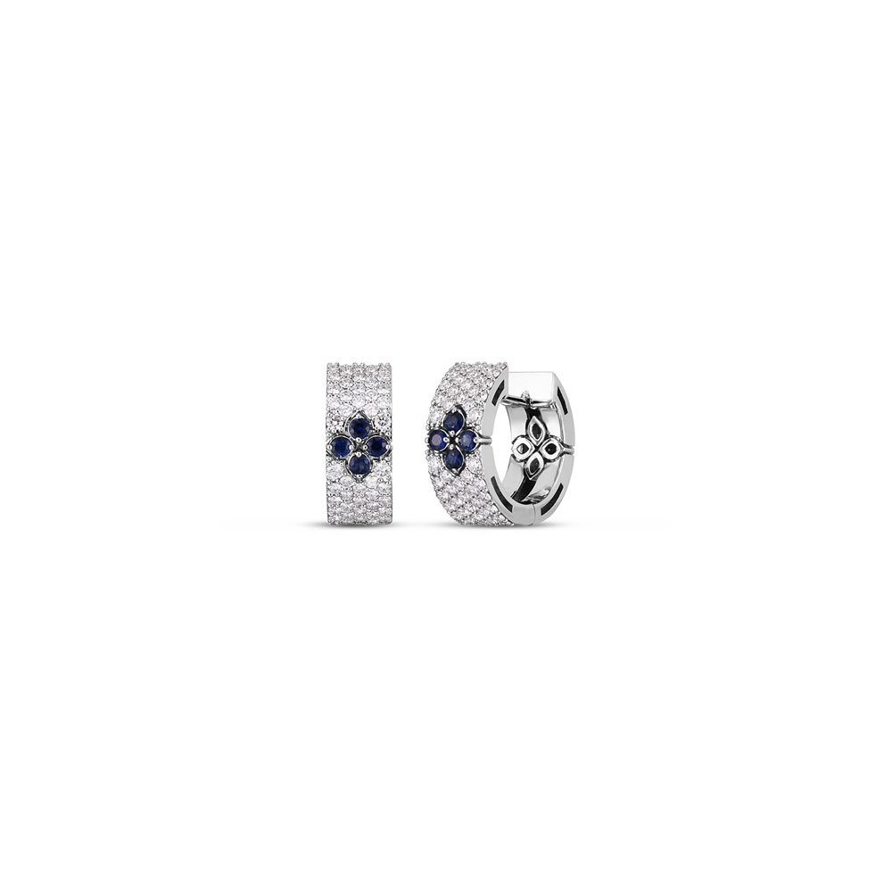 Roberto Coin 18K White Gold Rhodium Plated Love In Verona Sapphire And Diamond Hoop Earrings