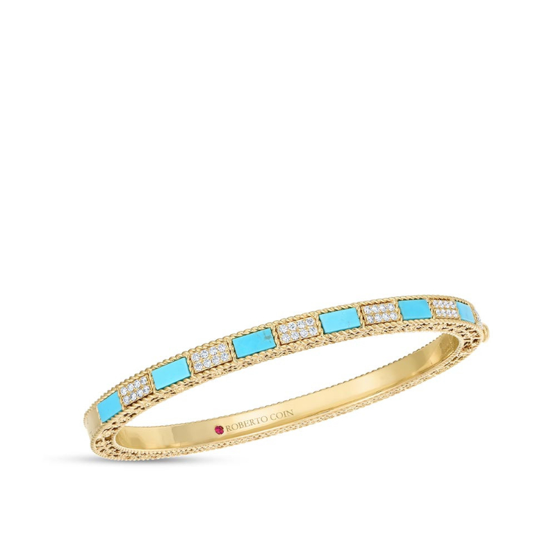 Roberto Coin 18K Yellow Gold Art Deco Turquoise And Diamond Bangle Bracelet