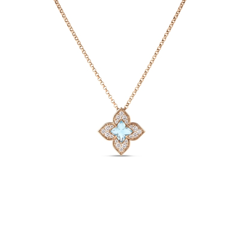 Roberto Coin 18K Rose Gold Venetian Princess Carnival Pave Diamond And Gemstone Flower Necklace