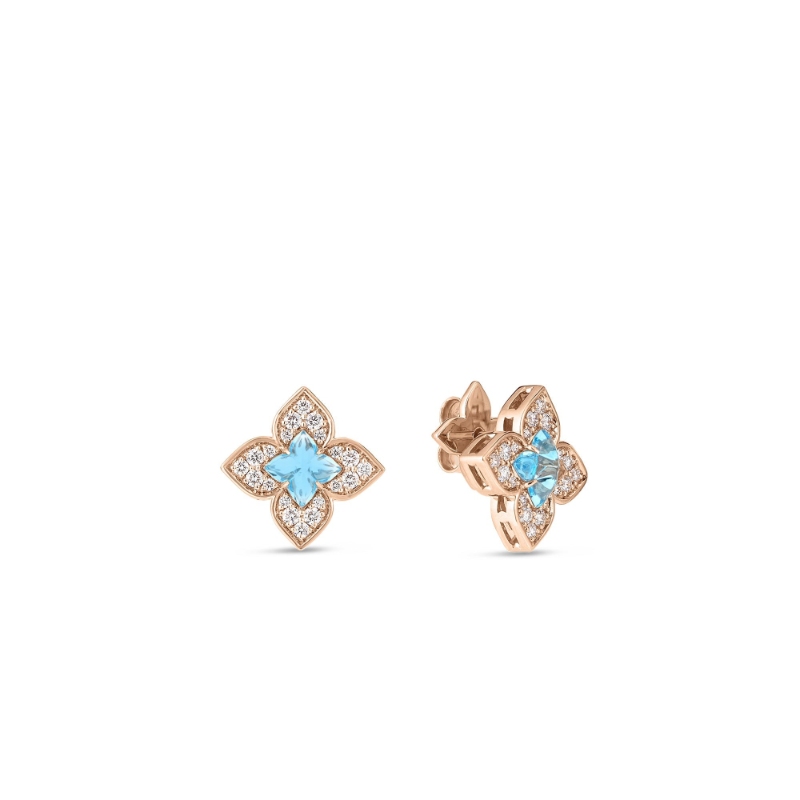 Roberto Coin 18K Rose Gold Venetian Princess Carnival Pave Diamond And Genstone Flower Stud Earrings