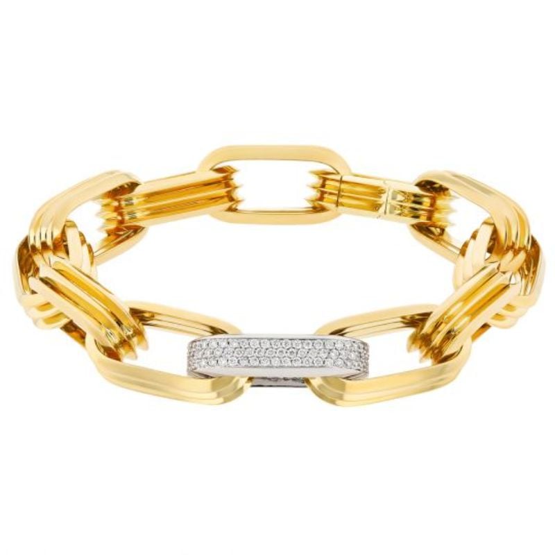 Roberto Coin 18K Yellow And White Rhodium Plated Gold Diamond Link Bracelet