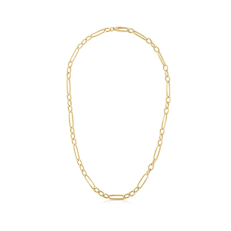 Roberto Coin 18K Yellow Gold Designer Gold Alternating Long And Short Oval Link Chain Necklace