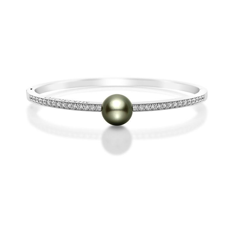 Mikimoto 18K White Gold South Sea Pearl Rhodium Plated Classic Bangle