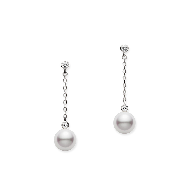 Mikimoto Akoya Pearl and Diamond Drop Earrings
