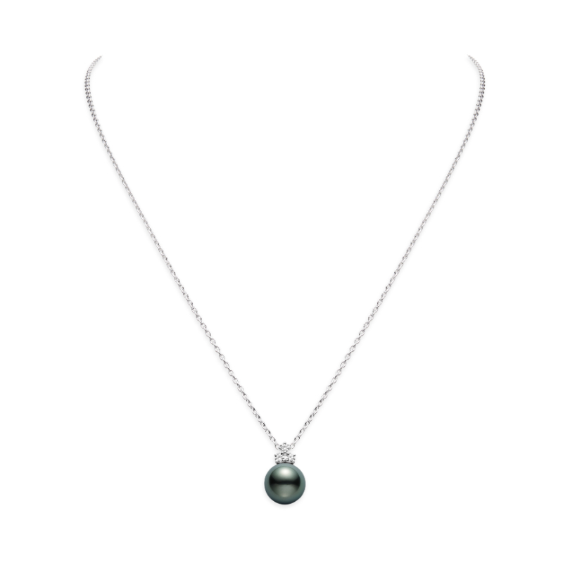 Mikimoto 18K White Gold Rhodium Plated Black South Sea Pendant Necklace