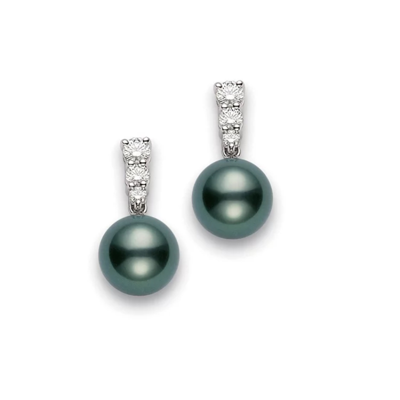 Mikimoto Morning Dew Earrings With Black South Sea Pearl
