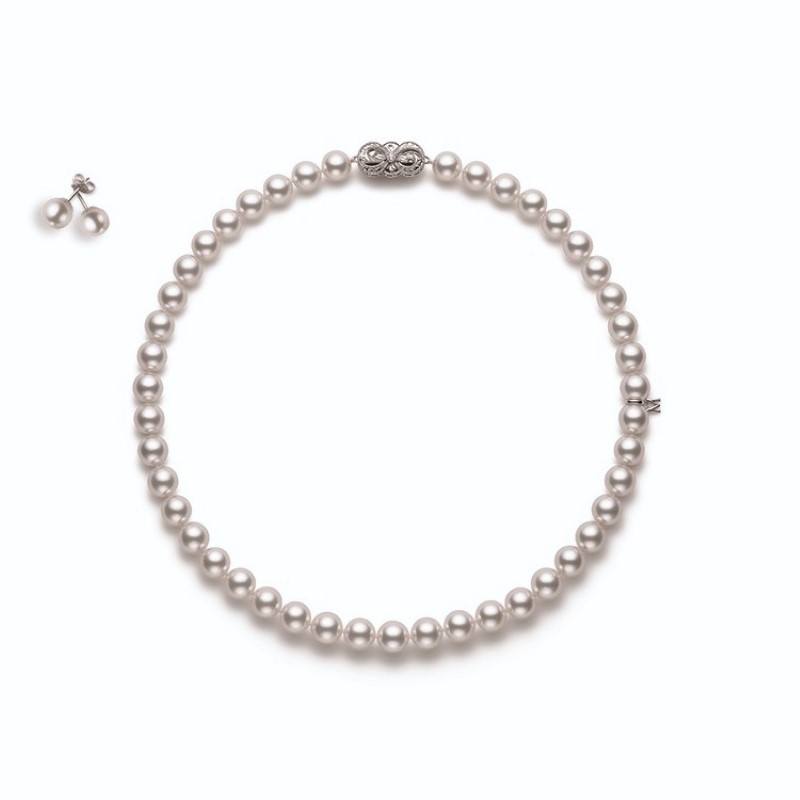 Mikimoto Ginza Akoya Pearl Necklace & Earrings Boxed Set