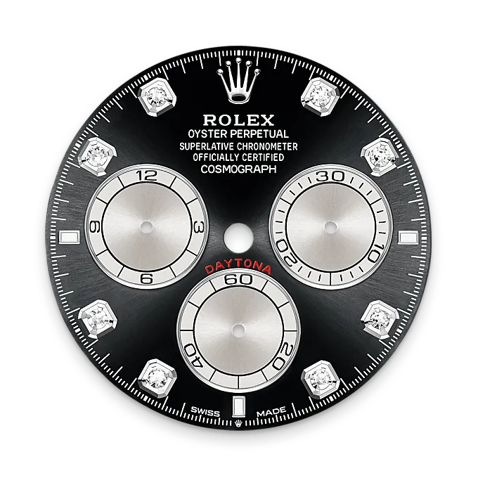 Bright black and steel dial